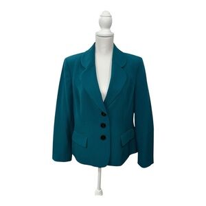 NWT Kasper‎ Womens Sz 14 Teal Peacock Lined Button Blazer Jacket Career Suit $99